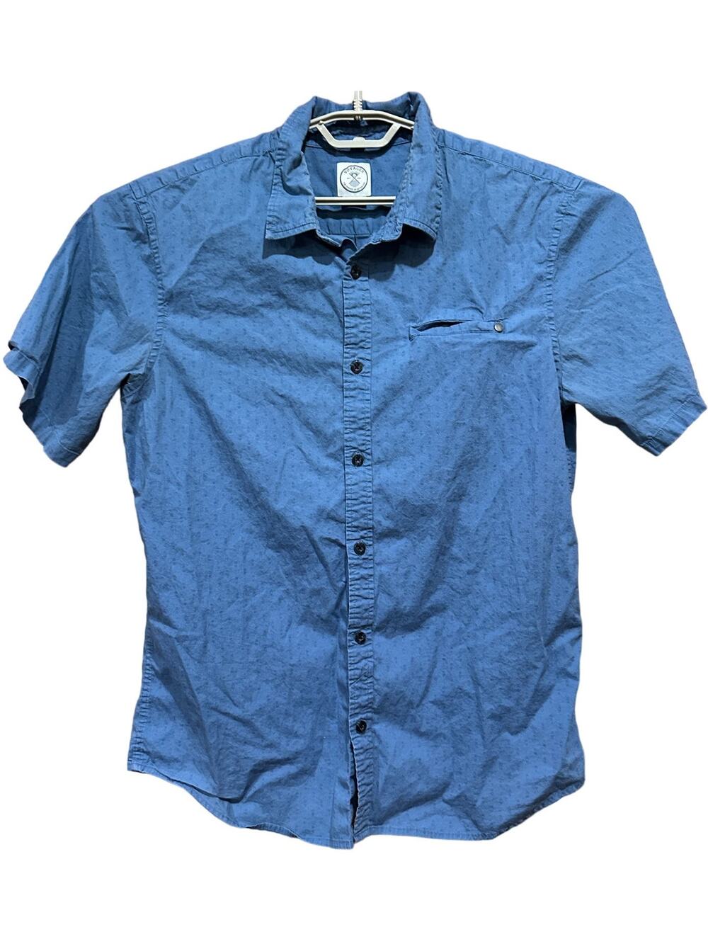 Voyager Shirt Size XL Blue Button Up Short Sleeve Preppy Cotton Blend Casual
